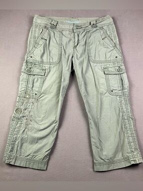 Y2K Aeropostale Women’s Cargo Capri Pants Size 11/12? Green Embroidered Flowers